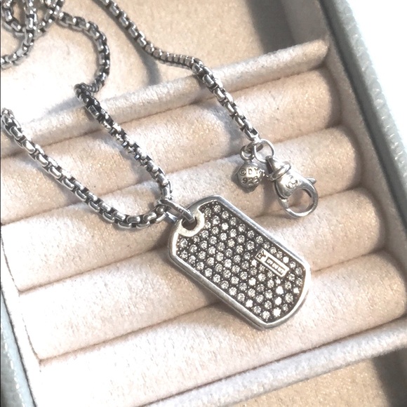 David Yurman Exotic Pavé Gray Sapphire Tag Pendant & Sterling Silver Chain - Picture 1 of 8